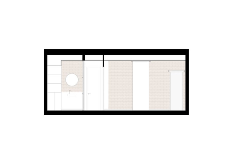 Section drawing showing interior spatial relationships and exposed brick wall locations