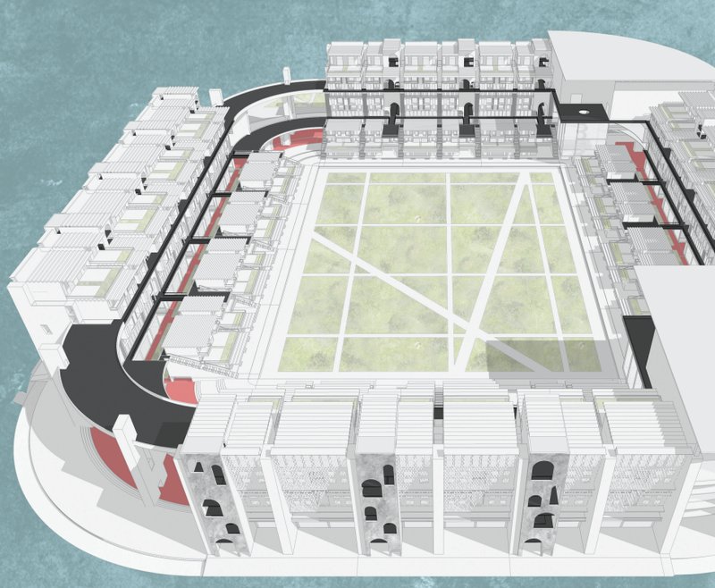 Adaptive Stadium Living – A modular transformation repurposing stadiums into vibrant residential hubs with integrated green spaces.