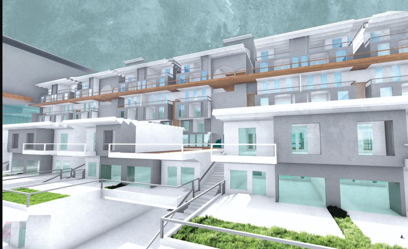 Adaptive Housing Transformation – A modular stadium transformed into a sustainable residential hub with a central courtyard.