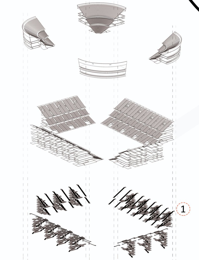 Exploded View of Stadium Architecture – A detailed decomposition of the modular stadium structure, highlighting its flexibility and reusability.