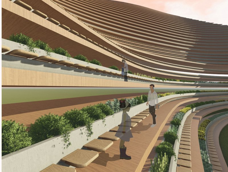 Green Seating Innovation – Stadium seats integrated with greenery for an immersive and sustainable spectator experience.