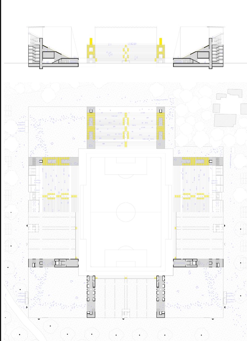 Stadium Floor Plan – Architectural detailing of the multipurpose stadium and its future adaptability.