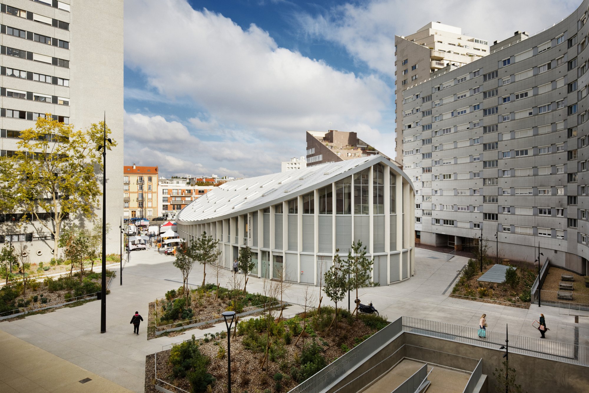 Modern Market Hall Design: Charras Centre by croixmariebourdon Architectes Transforms Courbevoie’s Urban Hub