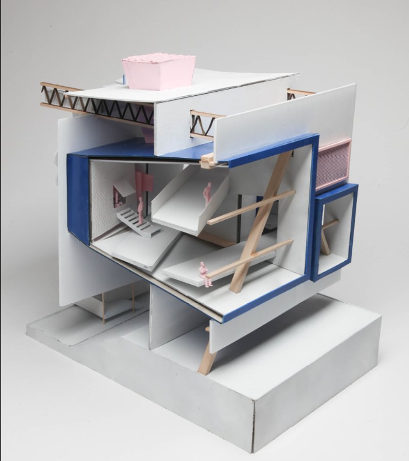 Physical Model Perspective – A sectional model revealing interior circulation and media spaces.
