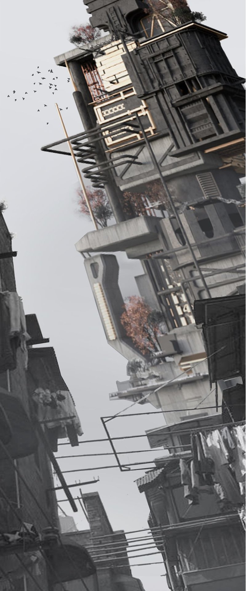 Urban Integration – A perspective of the vertical cemetery blending into the dense cityscape, redefining memorial practices.