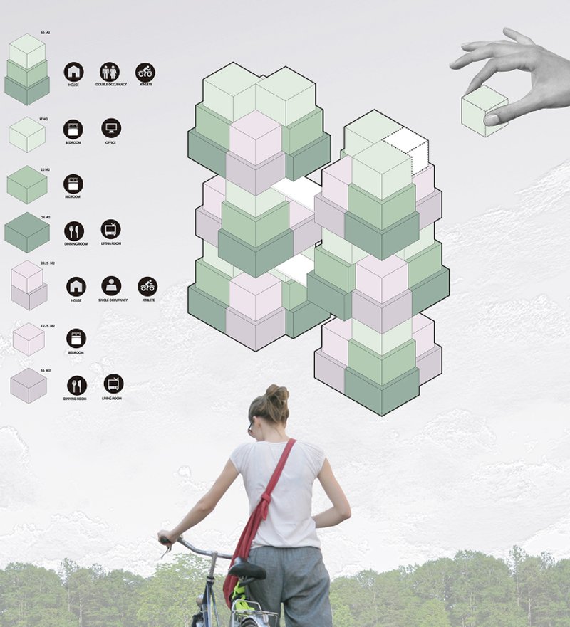 Modular Unit Configuration – A visual representation of flexible housing modules, emphasizing adaptability and efficient space use.