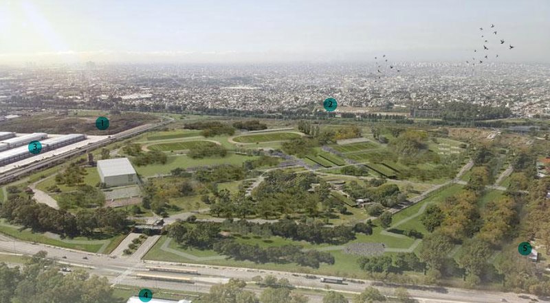 Olympic Park Site Location – A broad aerial perspective of the green urban landscape where the housing project is situated.