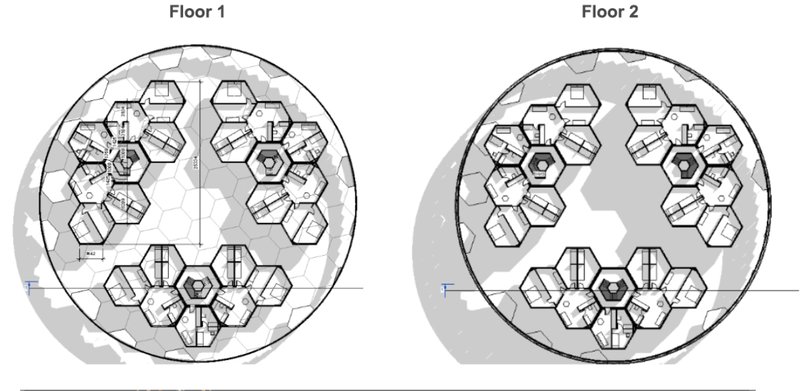 Multilevel Housing Units – A breakdown of different floor levels, showcasing the innovative modular housing units.