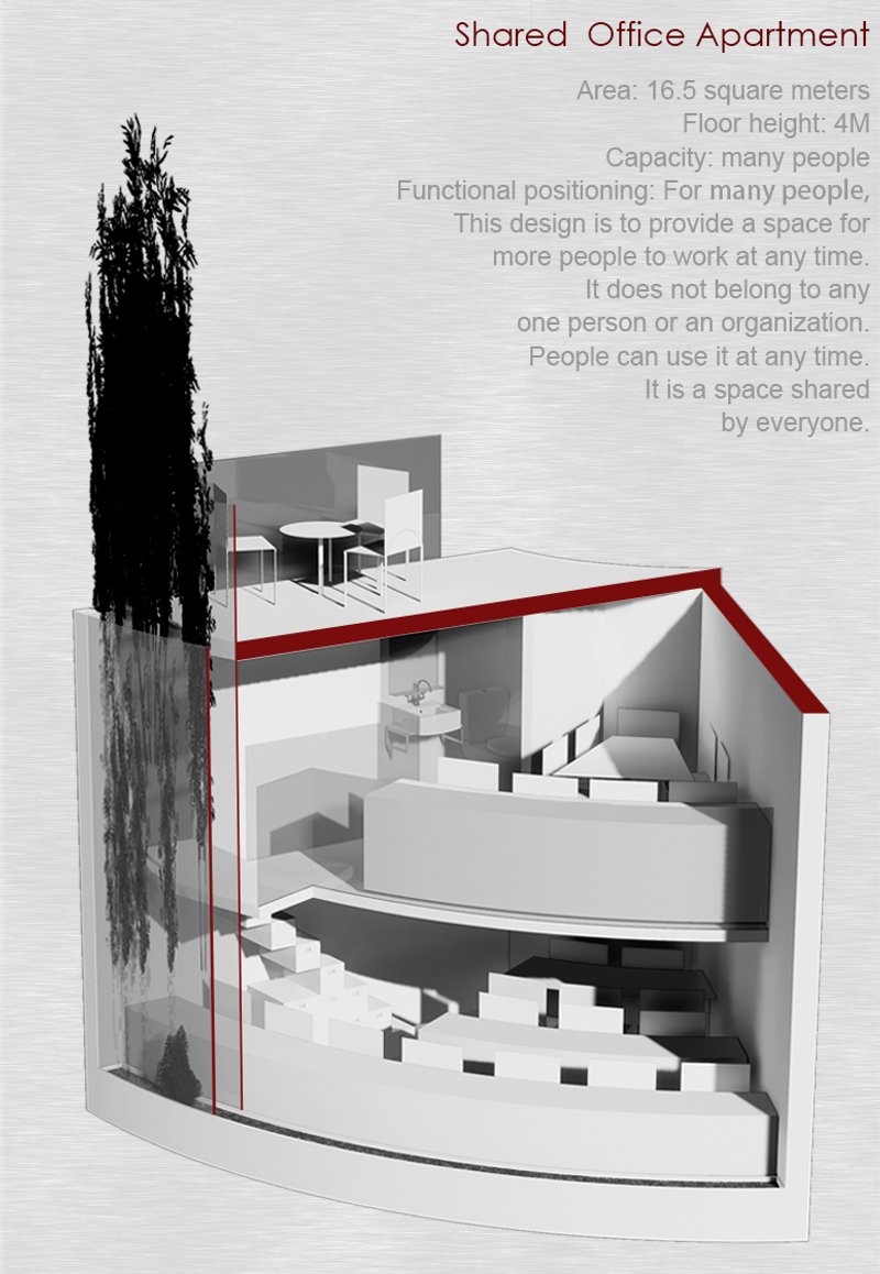 Shared Office Apartment – A collaborative space designed for flexible and dynamic work environments.