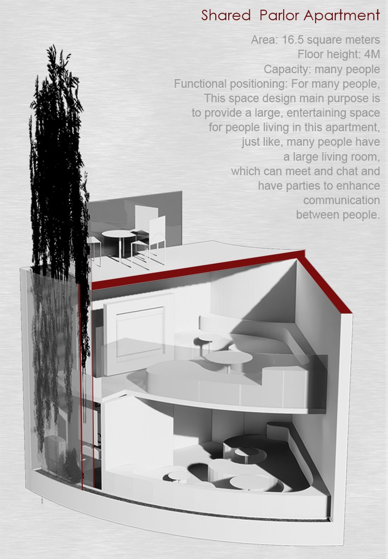 Shared Parlor Apartment – A social hub for interaction, entertainment, and communal activities.