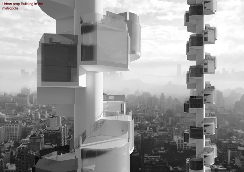 Urban Prop Tower – Modular high-rise living, integrating sustainability with futuristic design.