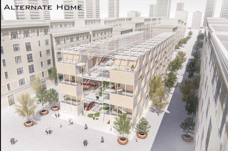 Aerial View of Alternate Home – A sustainable modular housing concept designed for affordability and urban efficiency.