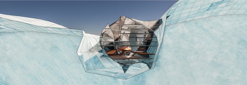 Innovative Arctic Habitat – A futuristic dwelling embedded within glacial crevices.