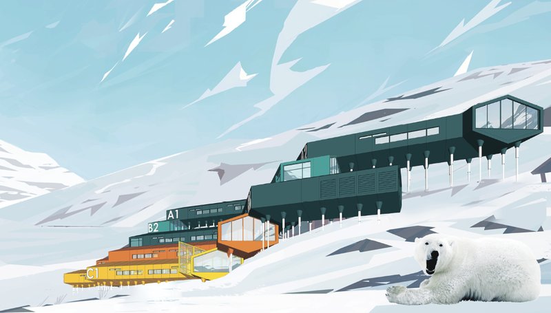 Elevated Modular Living Units – Polar-resistant architecture designed to adapt to extreme Arctic conditions.