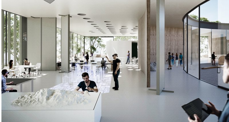 Futuristic Classroom Experience – Blending digital tools and sustainable architecture for next-gen learning.