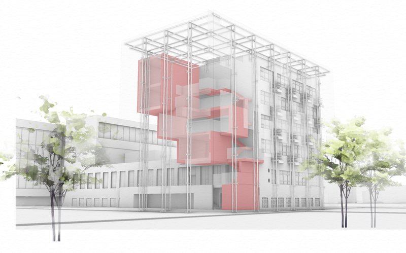 Glashaus Expansion Concept – A modern glass addition reinterpreting Bauhaus principles with sustainable design.