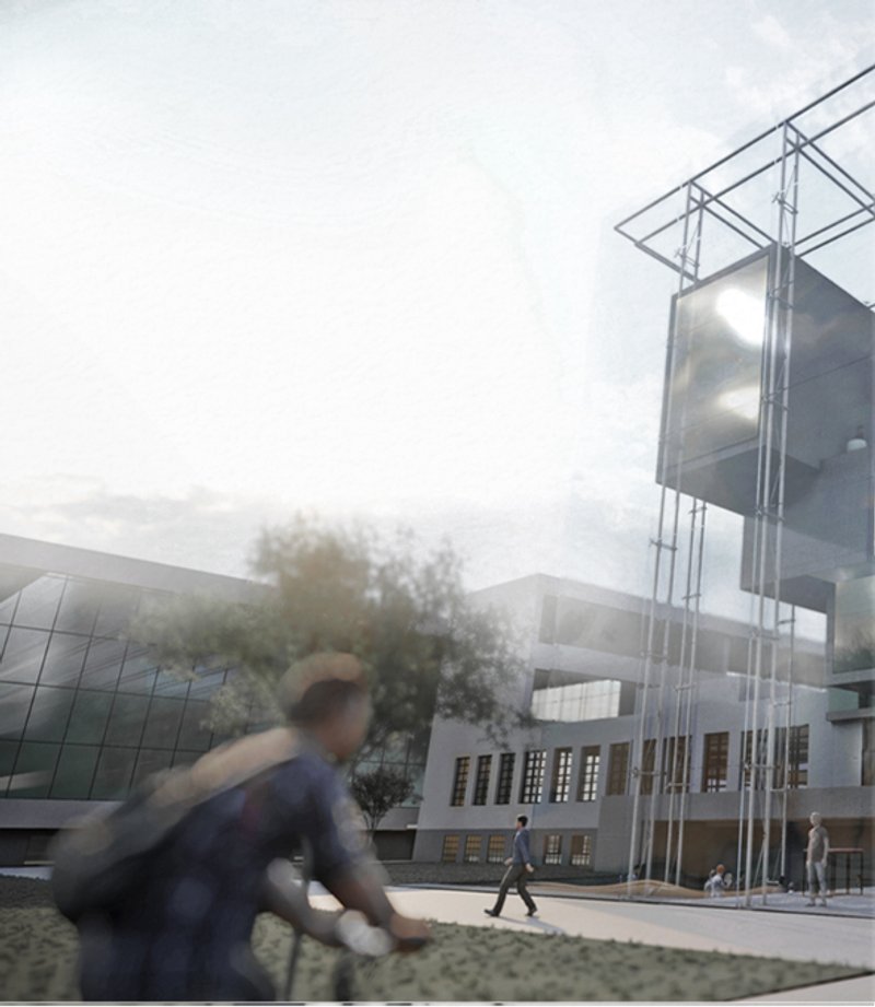 Glashaus in Context – A futuristic extension integrated within the historic Bauhaus campus.