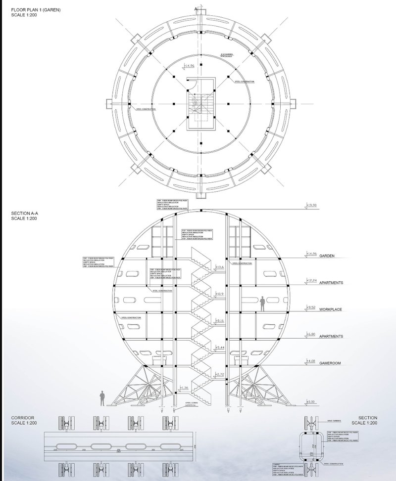 Structural Cross-Section &amp; Corridor Plans – A technical look at the internal layout and connections of the modular units.
