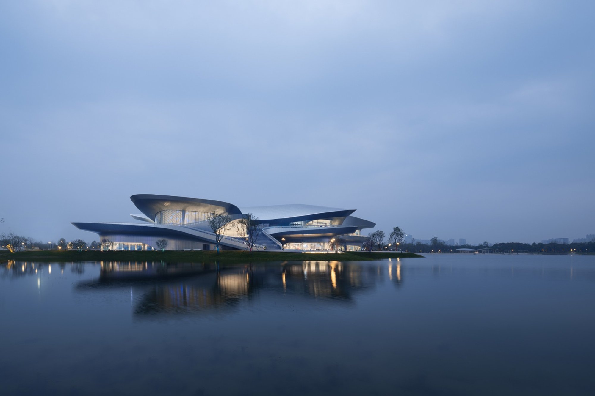 Zaha Hadid Architects Lands a Nebula-Shaped Science Fiction Museum on a Chengdu Lake