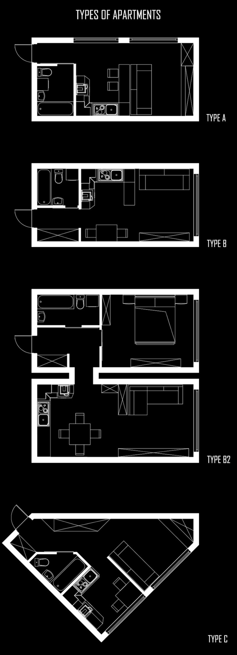 Apartment Floor Plans – Modular, flexible housing designs for a self-sufficient future.