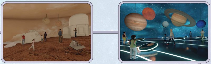 Solar System Walkthrough: A dynamic exhibit bringing planets to life in a glowing, interactive space.
