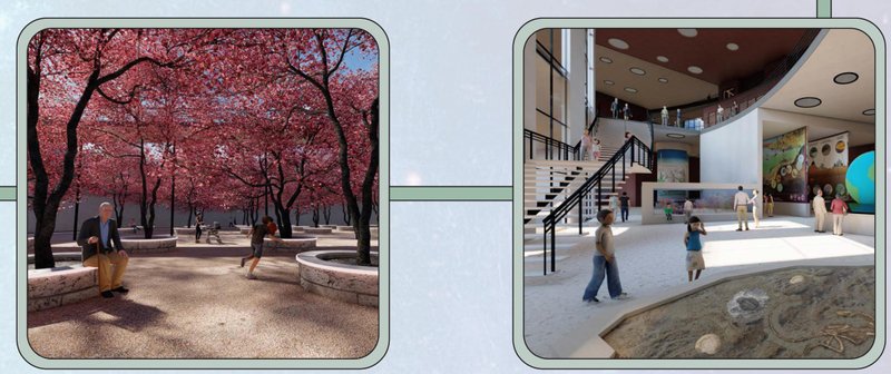 Cherry Blossom Grid &amp; Sustainability Exhibit: A fusion of nature and education, highlighting planetary preservation.