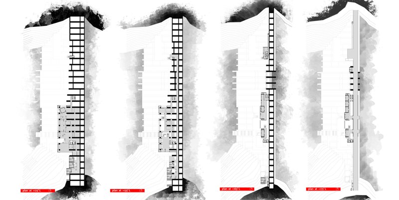 Architectural Floor Plans – Detailed layout of the multi-functional dam structure at different elevation levels.