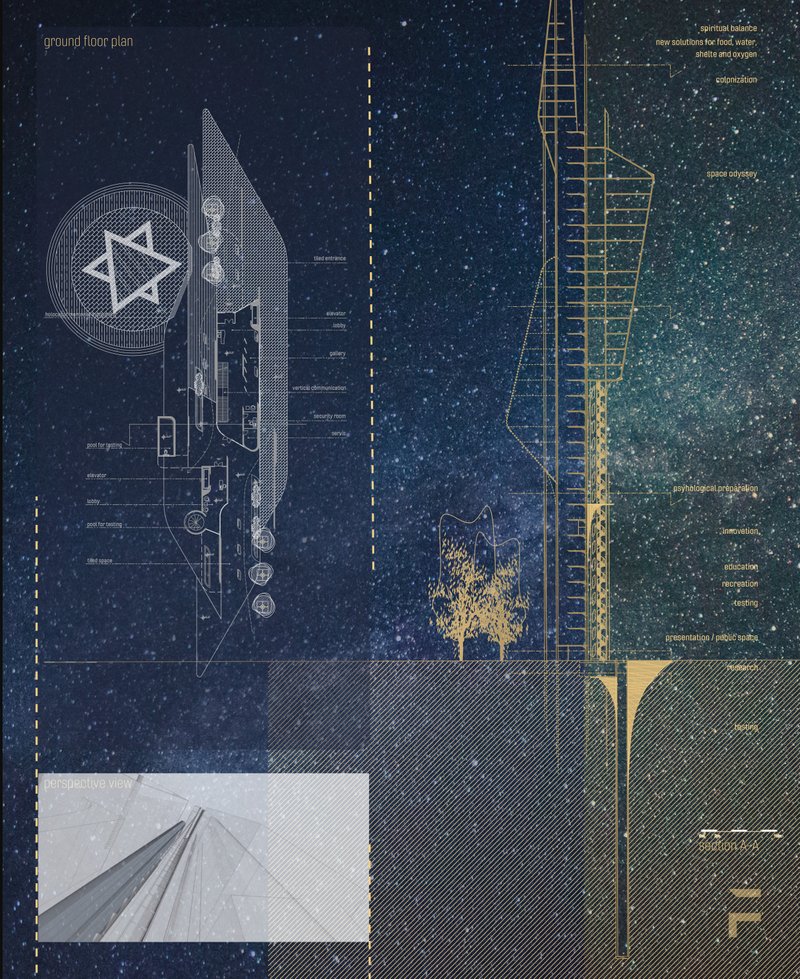 Blueprints &amp; Floor Plan: Detailed technical drawings showcasing the futuristic spatial arrangement.