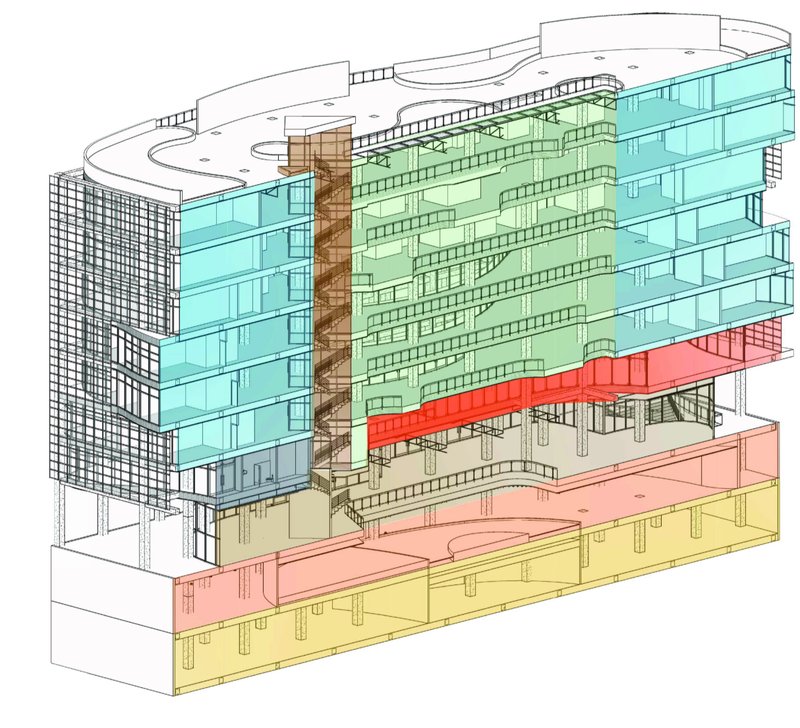 Architectural Section View – A detailed breakdown of Olio Towers’ multi-functional spaces.