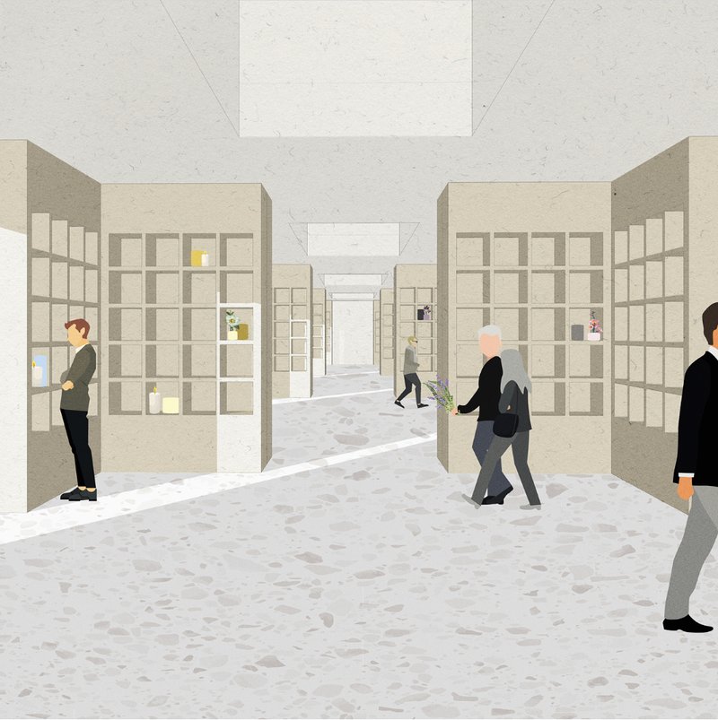 Columbarium Interior – Thoughtfully arranged memorial niches fostering remembrance and connection.