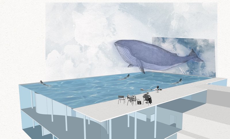 Augmented Reality Pool Experience – A futuristic blend of water and digital art.
