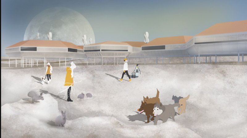 Arctic Community Life – A futuristic vision of daily life in Helicom Habitat, fostering human and animal coexistence in an extreme climate.