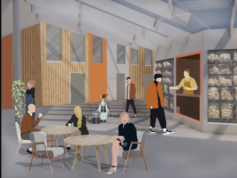 Sustainable Indoor Market – A self-sufficient communal space featuring local food production and social interactions in the Arctic settlement.