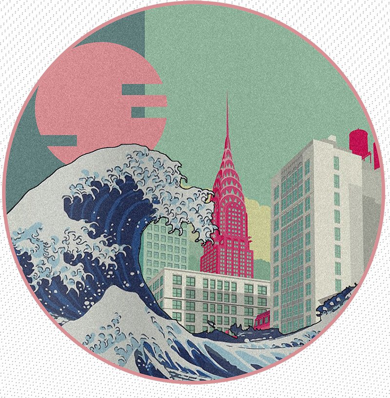 Urban Climate Impact Illustration – A visual representation of rising sea levels affecting urban environments.