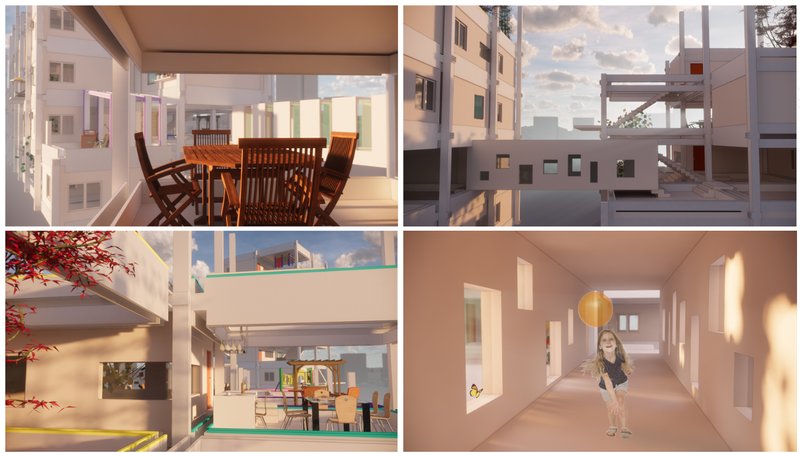 Adaptive Living Spaces – Open, light-filled modular units promoting flexibility, community, and well-being