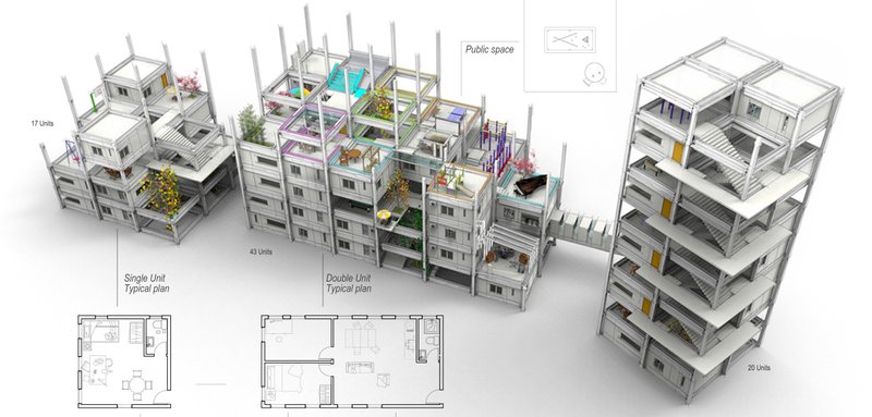 Scalable Housing Concept – A dynamic, grid-based housing system that expands to accommodate growing urban needs.&nbsp;