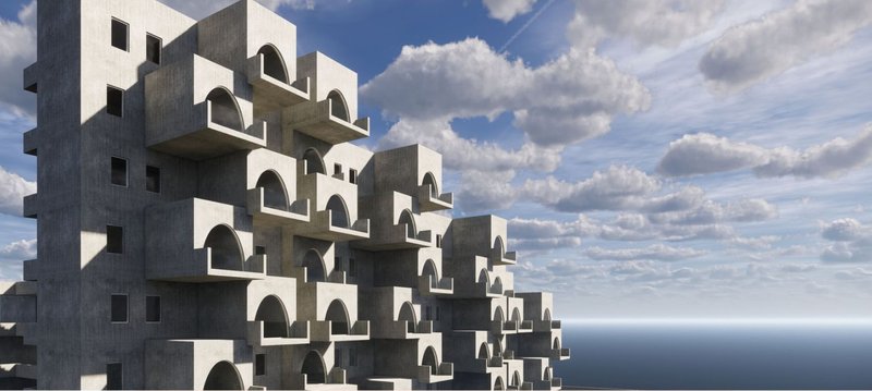 Brutalist Elegance – A striking modular facade with geometric precision.