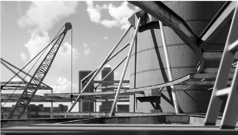 Structural Framework – The intricate steel framework supporting the vertical burial concept.