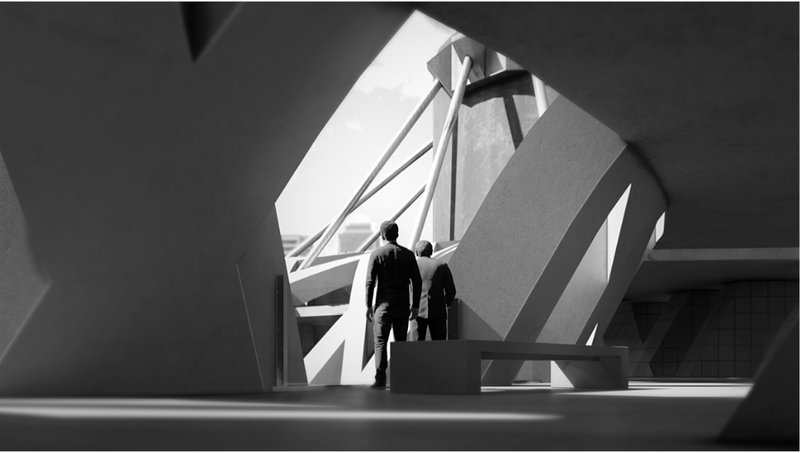 Inside the Atrium – A modern architectural space bridging light, structure, and solemnity.