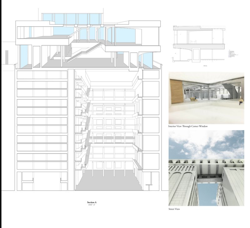 Sectional perspective of The Bauhaus, Elevated—highlighting spatial connectivity, interior views, and the integration of modern design elements