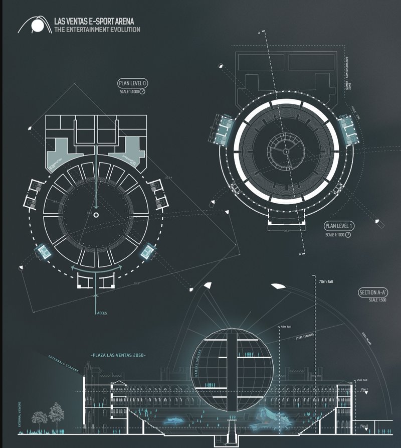 Innovative Design: Architectural blueprint showcasing the evolution of an iconic structure into a digital entertainment hub.