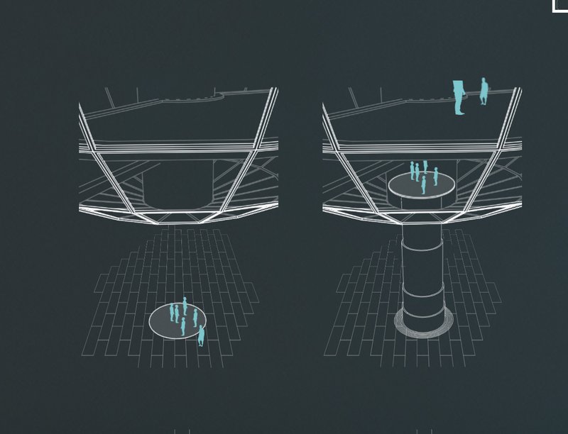 Next-Level Gaming: A futuristic elevator system transports players to immersive gaming platforms.