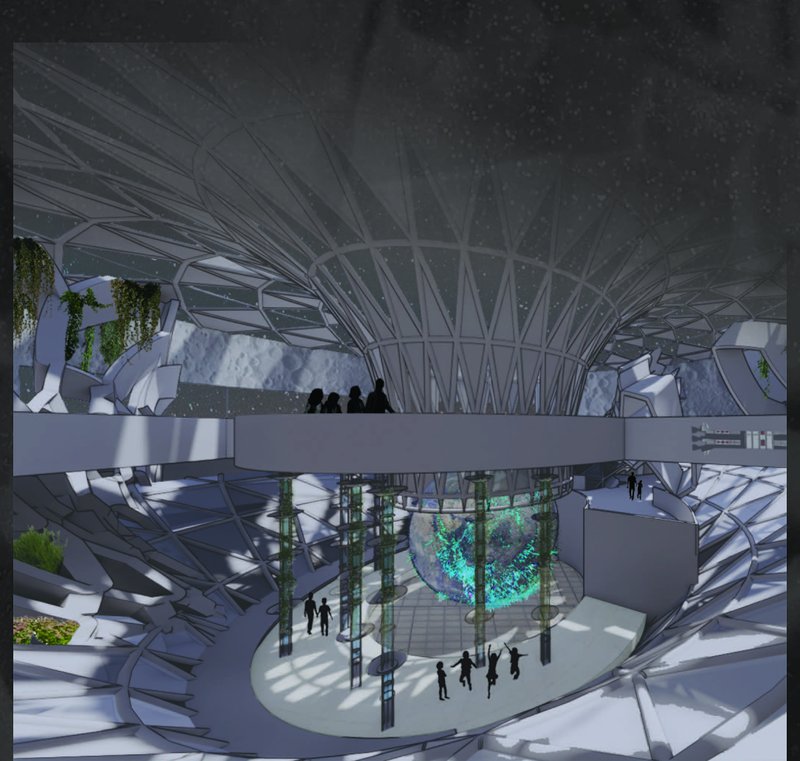 Futuristic Space Hub – An immersive architectural vision designed for future space exploration.