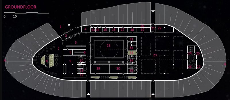 Ground Floor Plan: A detailed layout of the Moon Colony experience center.