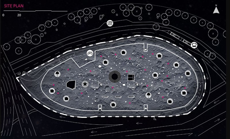 A detailed layout of the Moon Colony experience center.