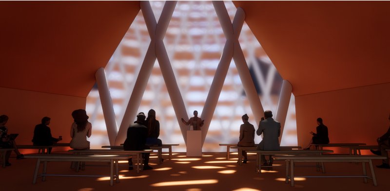 A Modern Memorial Hall – A solemn gathering space where architecture enhances moments of reflection and tribute.