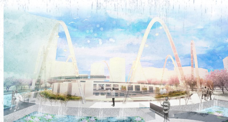 Aerial View – A serene, circular memorial harmonizing with nature through sustainable design.