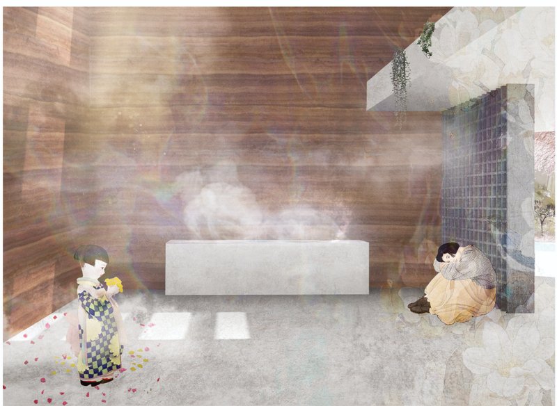 Sacred Silence – A contemplative space for remembrance, where light, smoke, and nature merge in an ethereal atmosphere.