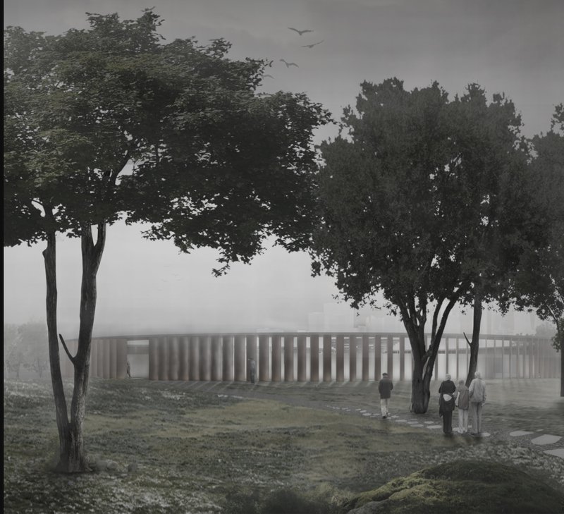 A Path to Reflection – Visitors Walk through the serene landscape toward the memorial, embraced by nature and architectural harmony.