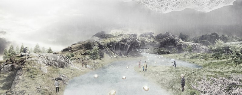 Nature-Integrated Memorial Landscape – A serene riverside cemetery blending with the natural ecosystem.